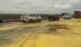 Трассу под Тулой залило желтой краской после ДТП