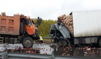 На трассе под Оренбургом два грузовика раздавили легковушку