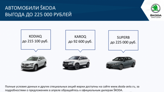 СПЕЦИАЛЬНЫЕ УСЛОВИЯ НА ПОКУПКУ АВТОМОБИЛЕЙ ŠKODA В АПРЕЛЕ
