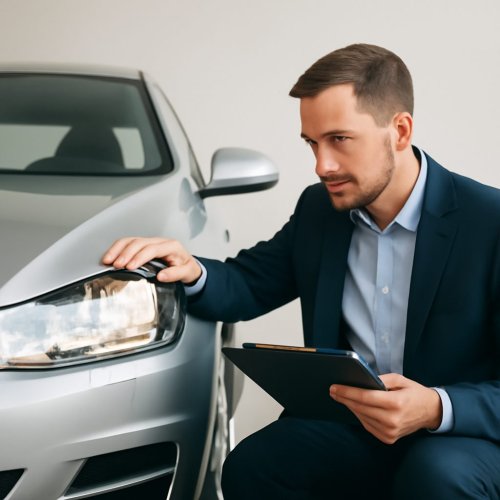 Эксперт проводит оценку автомобиля перед выкупом
