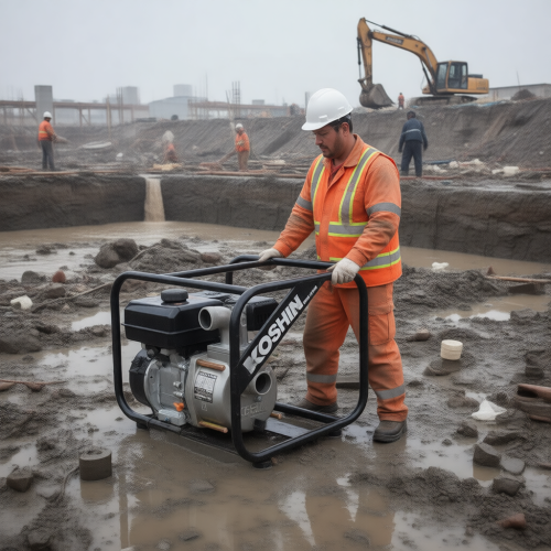 Бензиновая мотопомпа на стройке