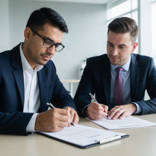 Два человека подписывают документы